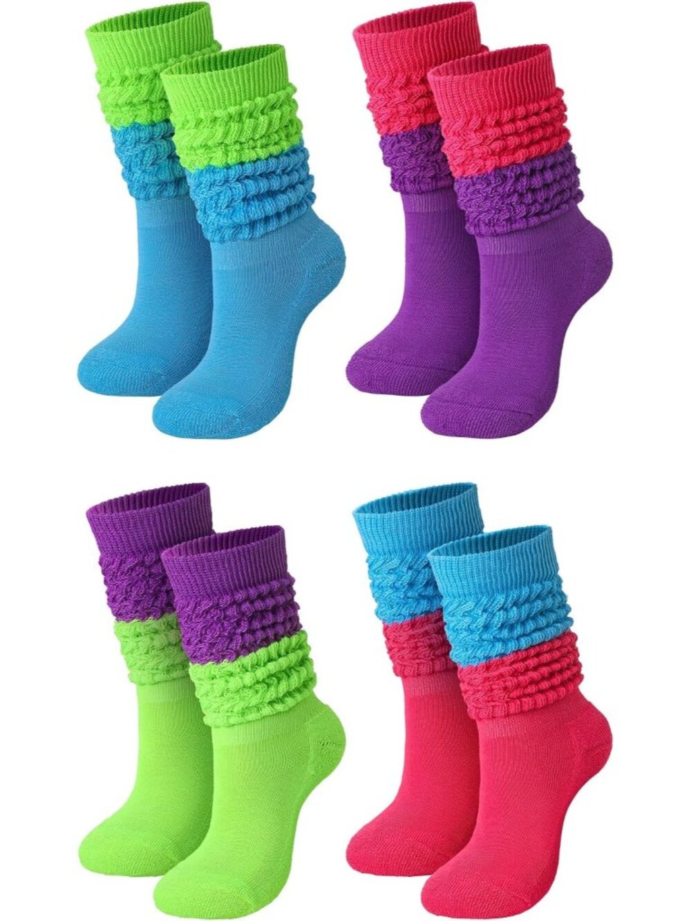 🧦Women's Mix Colour 4 Pairs Neon Slouch Socks Scrunch Socks Athletic Slouchy